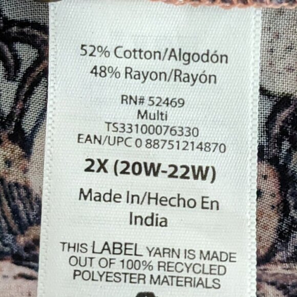 TERRA & SKY Pink/Black Floral Long Sleeve Ruffle Button Blouse Tunic; Size 2X - Picture 4 of 6